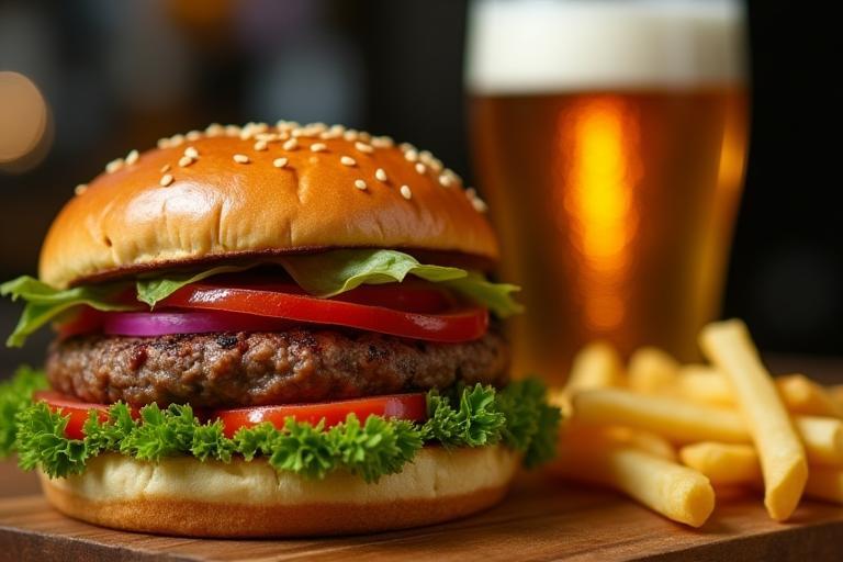 Delicious burger and beer served fresh at The Grand Stand