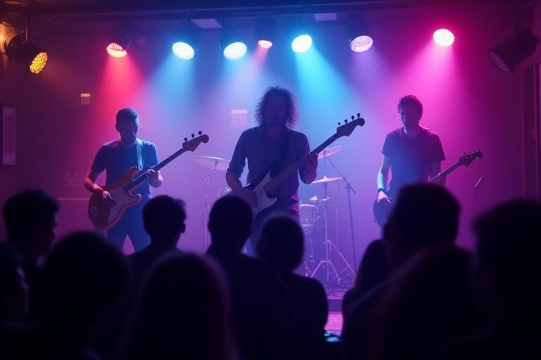 Dynamic live band performing on a stage in a pub setting